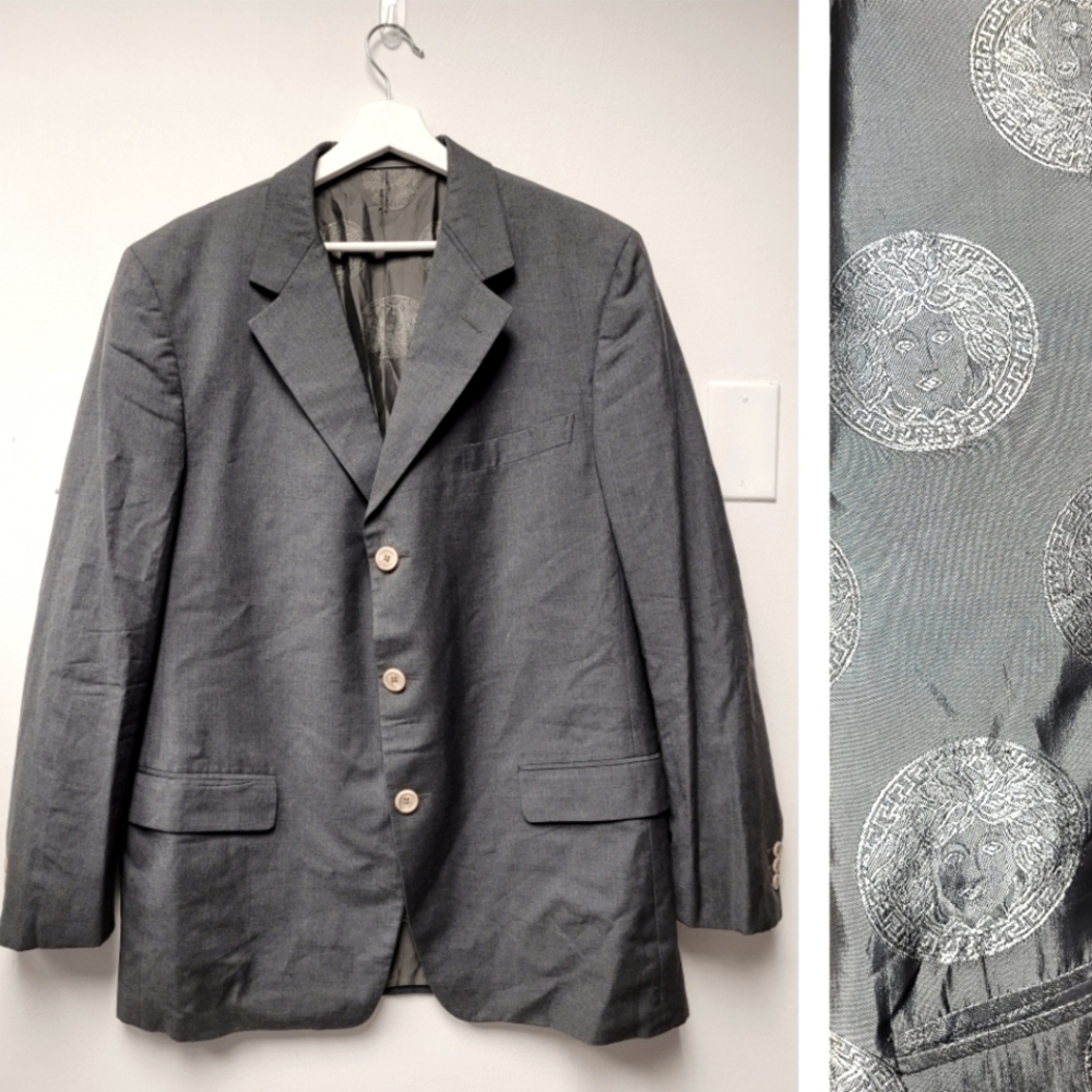 Gianni Versace Couture Grey Wool Medusa Lined Suit Coat Sports Jacket Blazer 54R